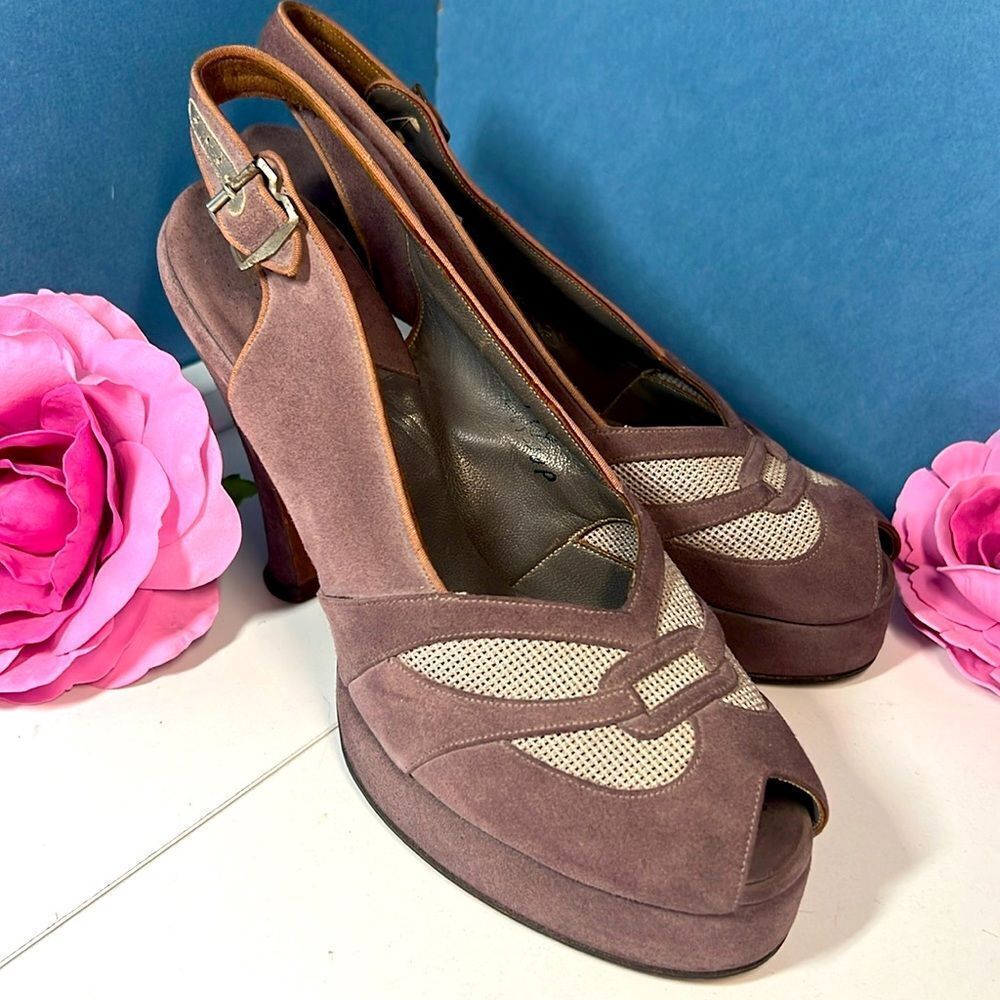Free shipping! Vintage 1940's Harzfeld's Peep Toe Platform Slingback Heels!